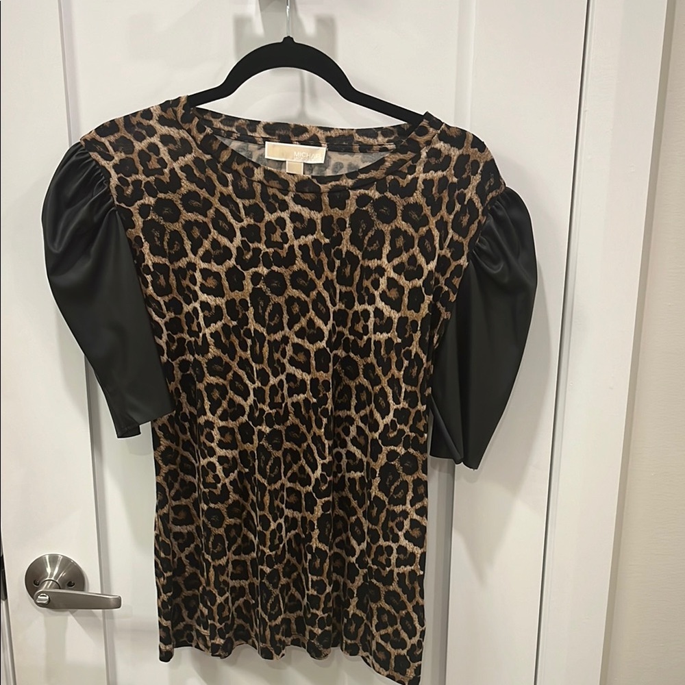 Michael Kors Leopard Print Blouse with Black Sleeves